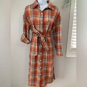 Shein Plaid Button-Up Dress with Belt